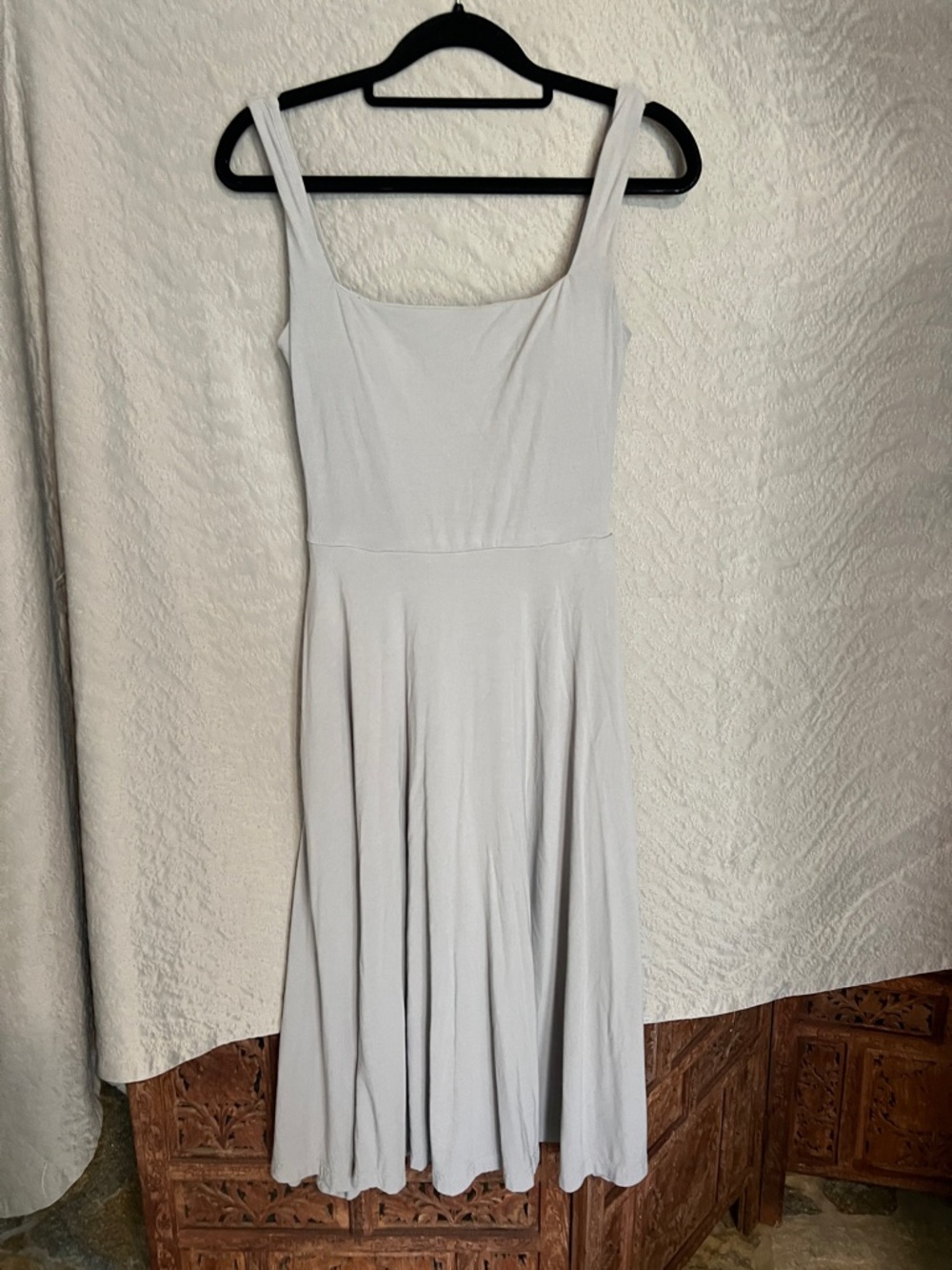 OGL Square Neck Sleeveless A-Line Dress Light Gray With Shelf Bra Size S